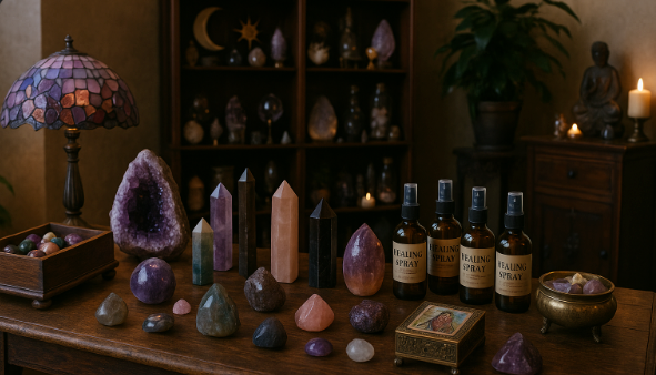 A collection of mysterious and magical gifts and sprays to encourage healing and peace.